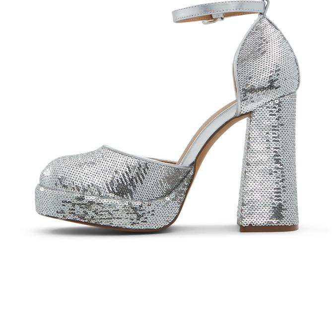 Anabelle Women's Silver Block Heel Shoes image number 3