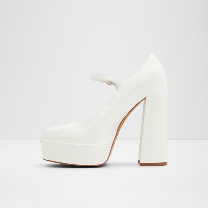 Anjie Women's Open White Block Heel Shoes image number 3