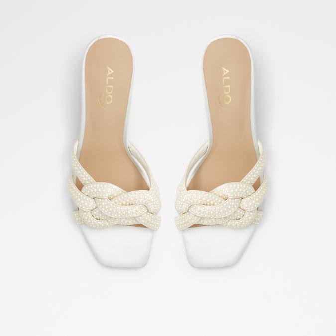 Grandly Women's White Block Heel Sandals image number 1