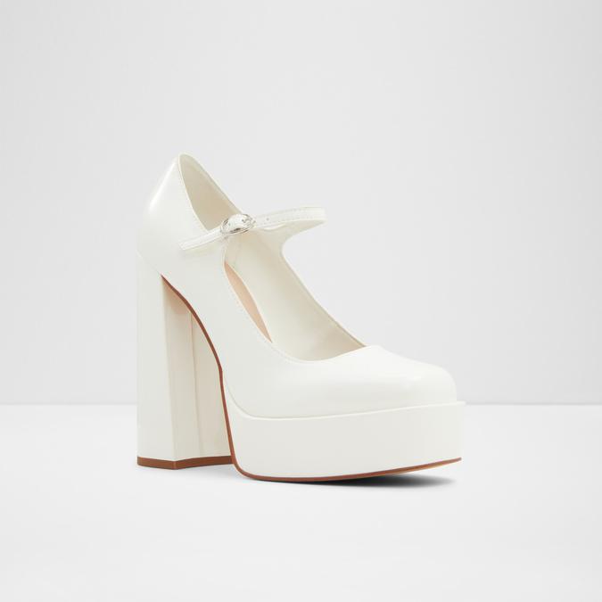 Anjie Women's Open White Block Heel Shoes image number 4