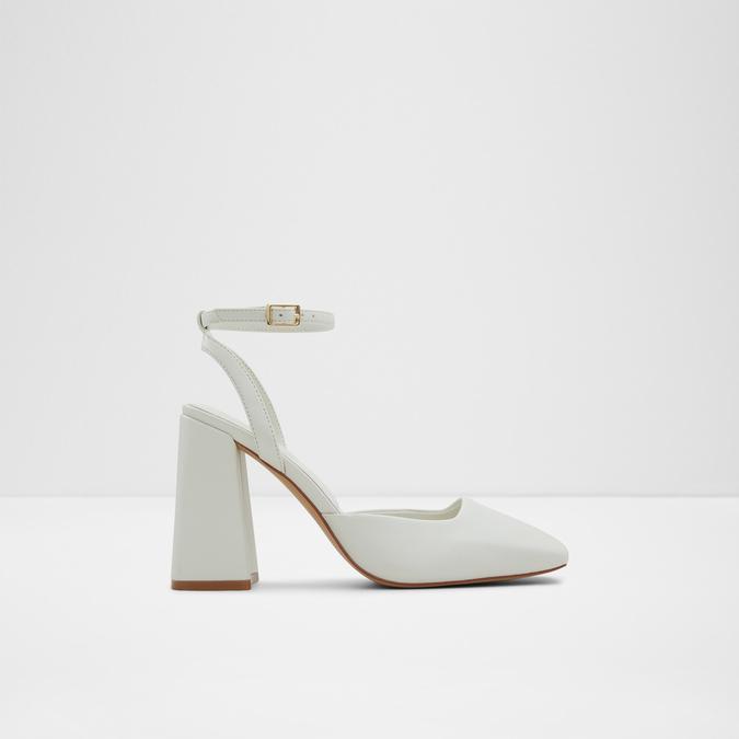 White pointed shop block heels
