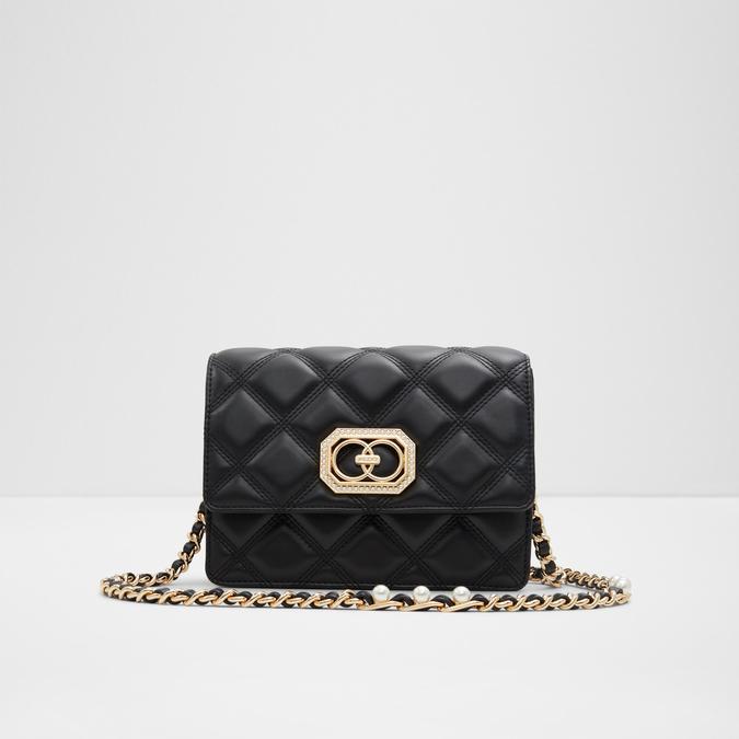 Women's Black Leather Quilted Large size Chain Bag with Cloth Flap