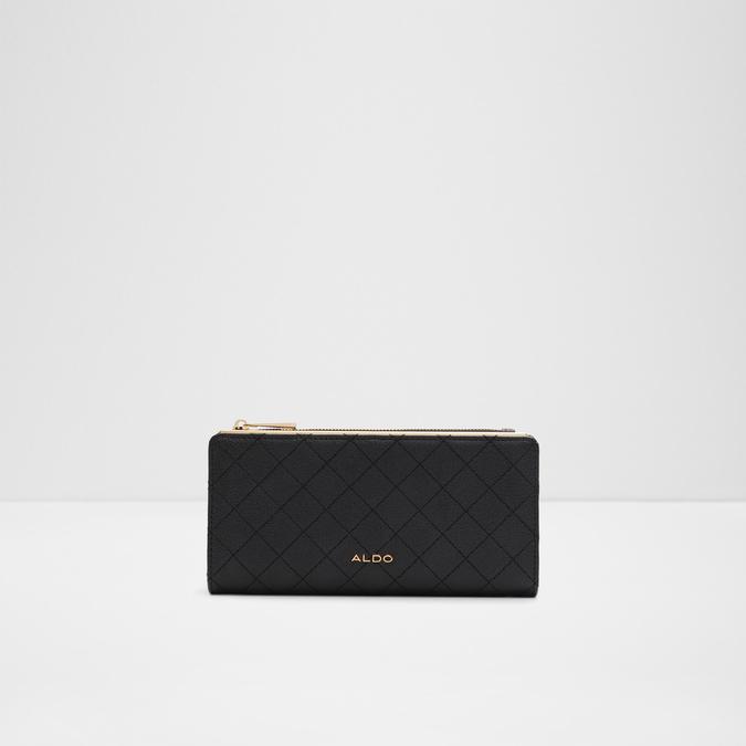 Spacious women's black wallet with gold zipper