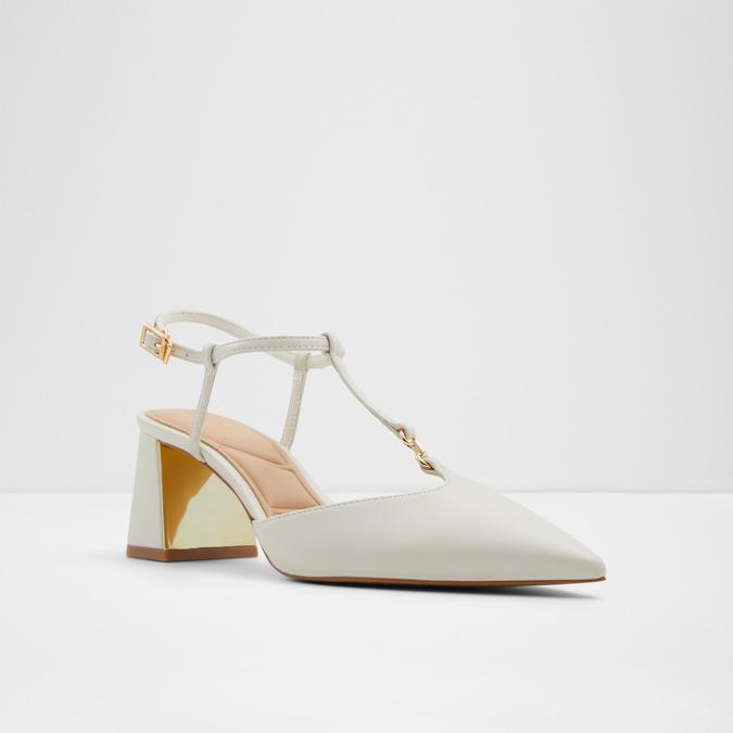 Crylla Women's White Block Heel Shoes image number 4