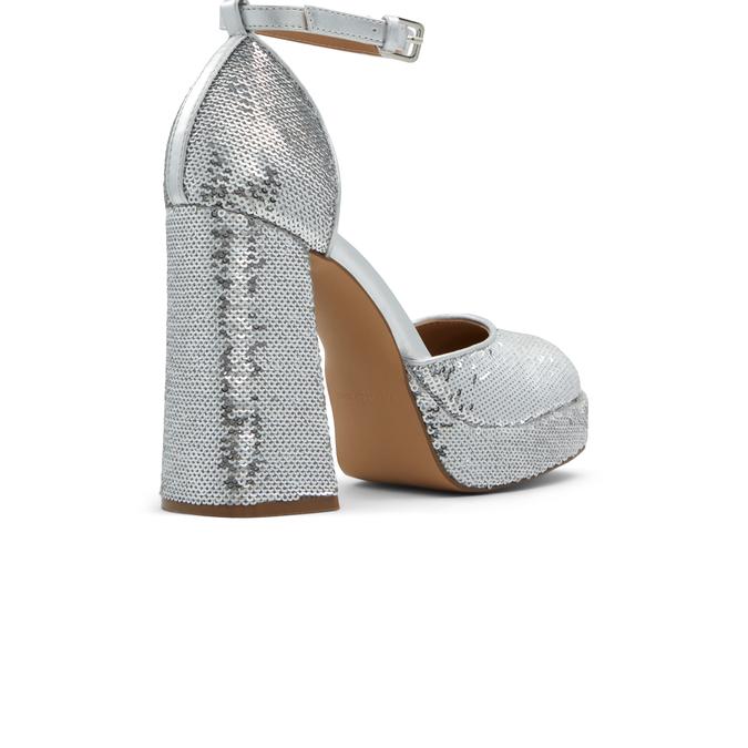 Anabelle Women's Silver Block Heel Shoes image number 2