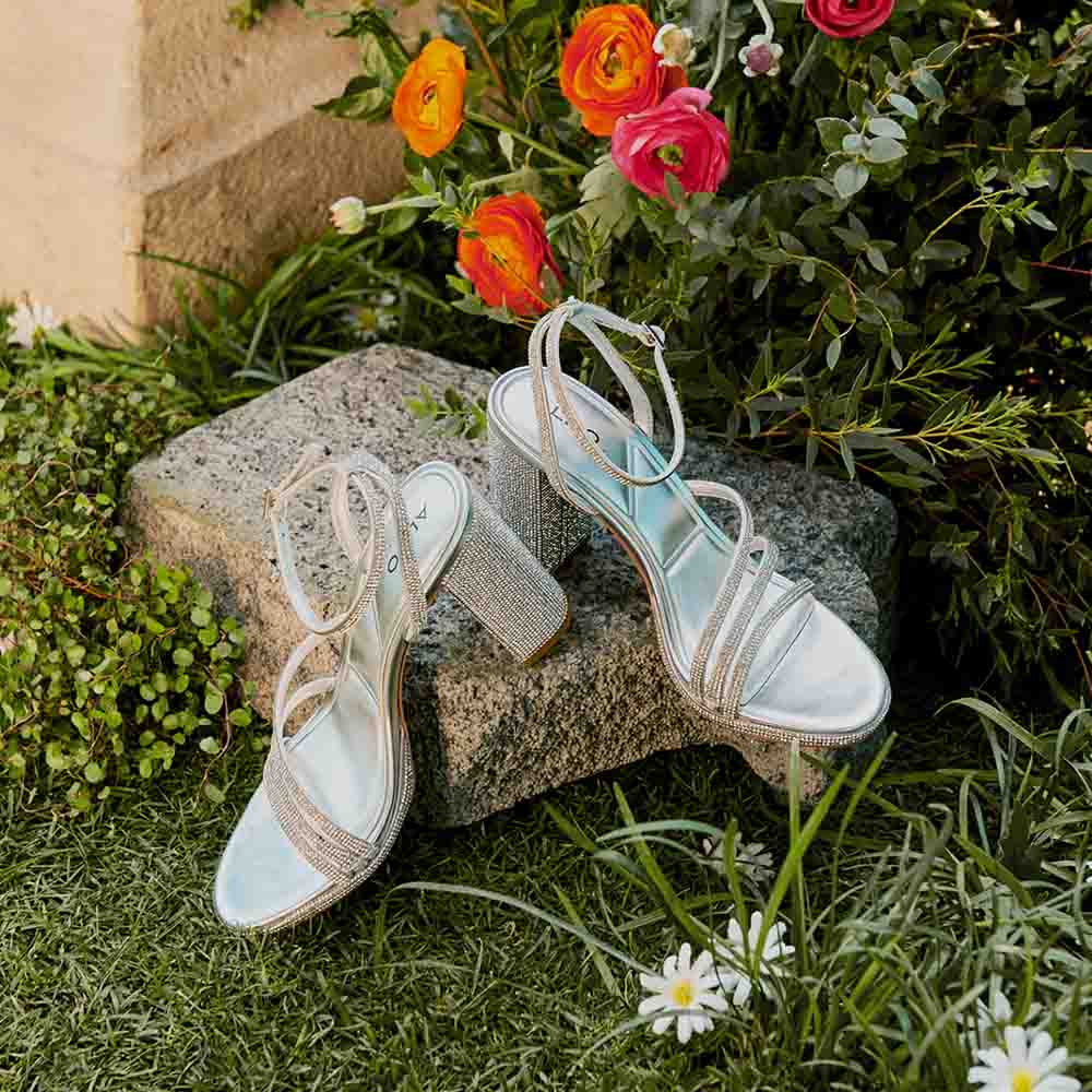 Chicglow-In Women's Silver Block Heel Sandals