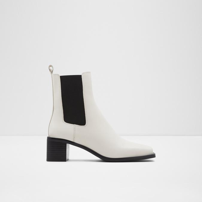 Jessie Wide Fit White Pu Western Pointed Toe Black Contrast Sole Block  Heeled Ankle Boots | Public Desire